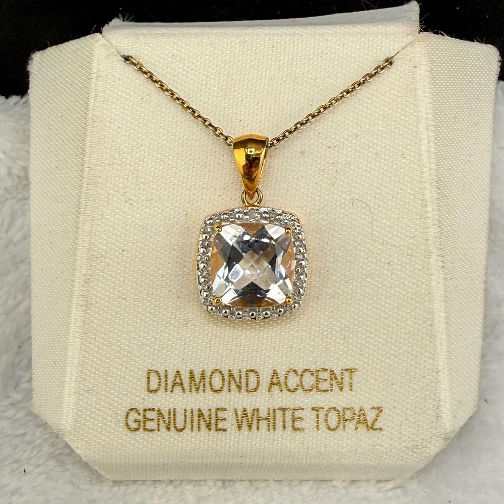 RSE Pendant Necklace White Topaz Diamond‎ Accent Gold over 925 Silver